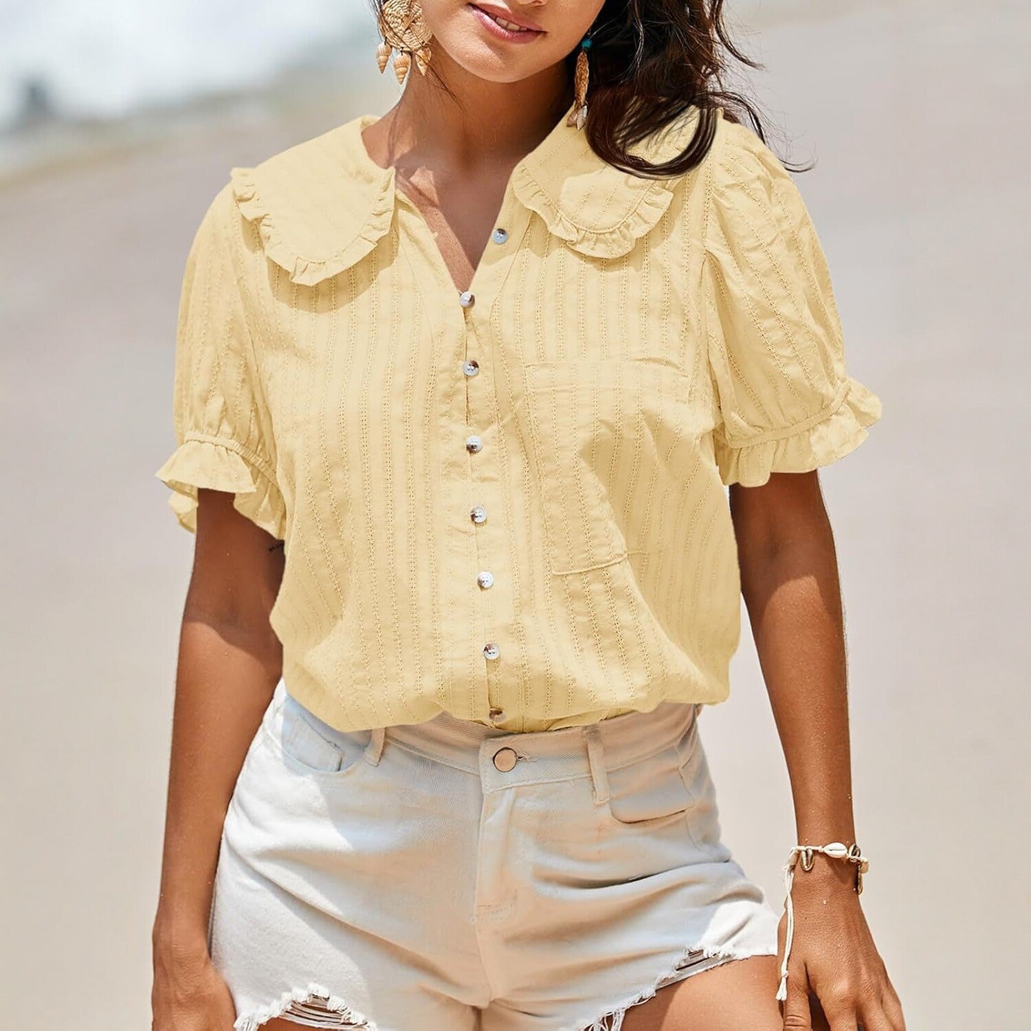 Damen Bluse mit Puffärmeln und Bubikragen