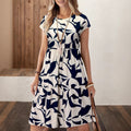 Rundhals Blumenprint Kleid Kurzarm
