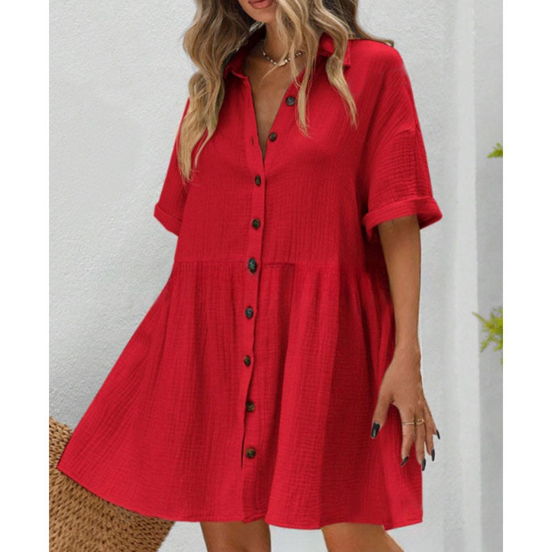 Midi-Kleid aus Baumwoll-Leinen-Mix mit Knopfleiste