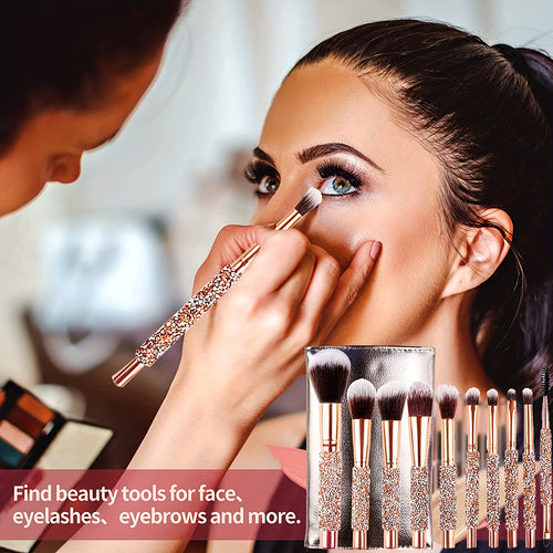 10er Luxus Make-up Pinselset mit Kristallgriff