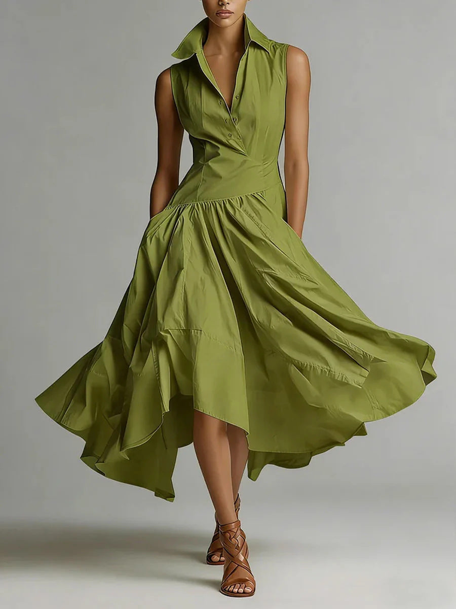 Ärmelloses Midikleid mit Hemdkragen