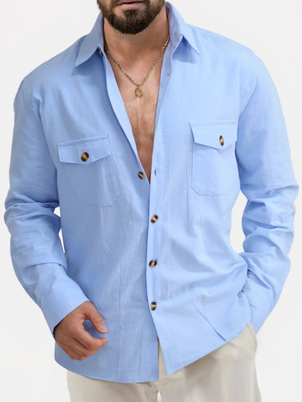 V-Ausschnitt Langarmshirt mit Brusttasche – Bild 6 | LuxeStyle