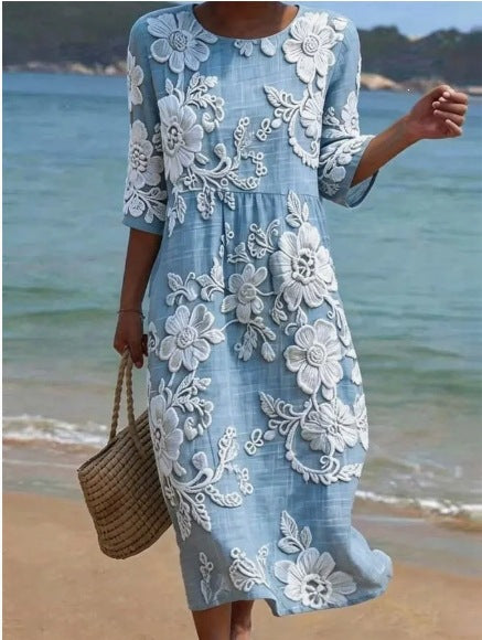 Sommerkleid mit abstraktem Mid-Waist-Print