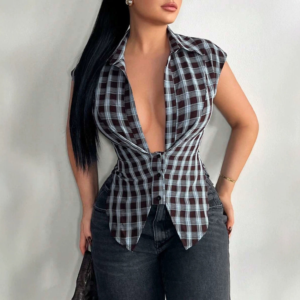 Chices Retro-Top mit Hahnentrittmuster