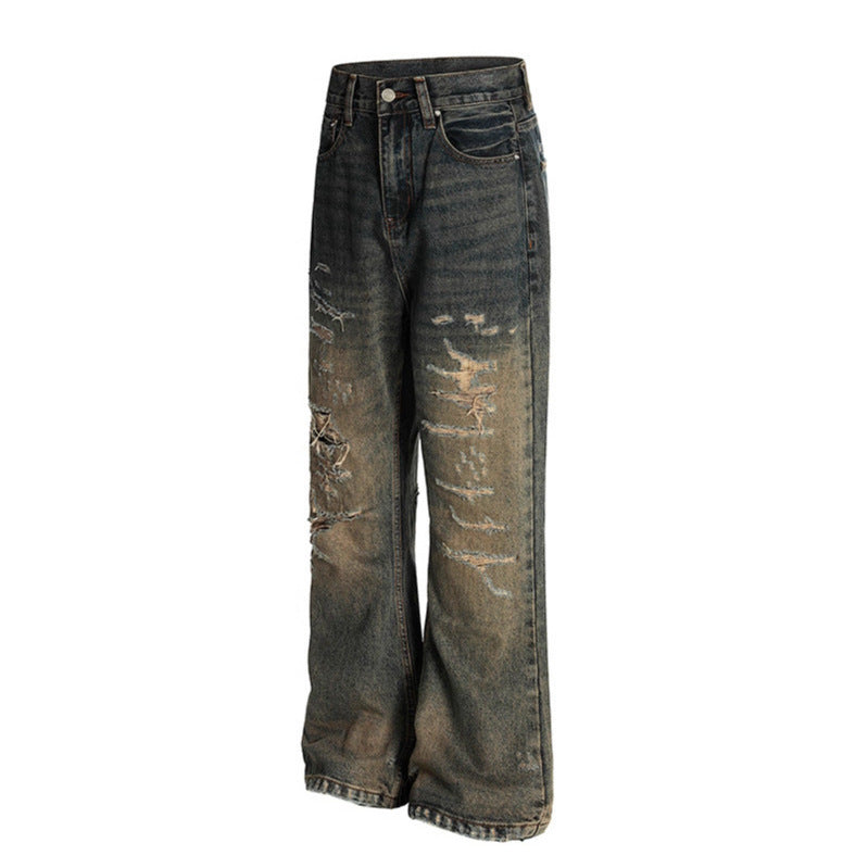 Retro Tie-Dye Jeans mit weitem Bein