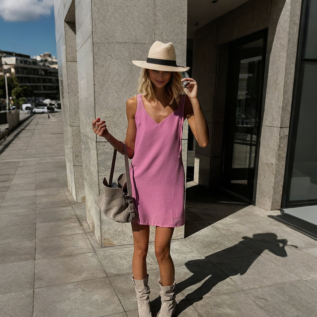 Sommerliches ärmelloses A-Linien-Kleid mit V-Ausschnitt – Bild 6 | LuxeStyle