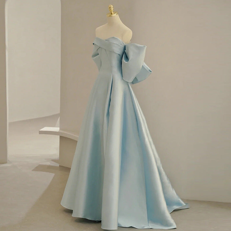 Skyblau-Kleid, bodenlang, ohne Träger | LuxeStyle