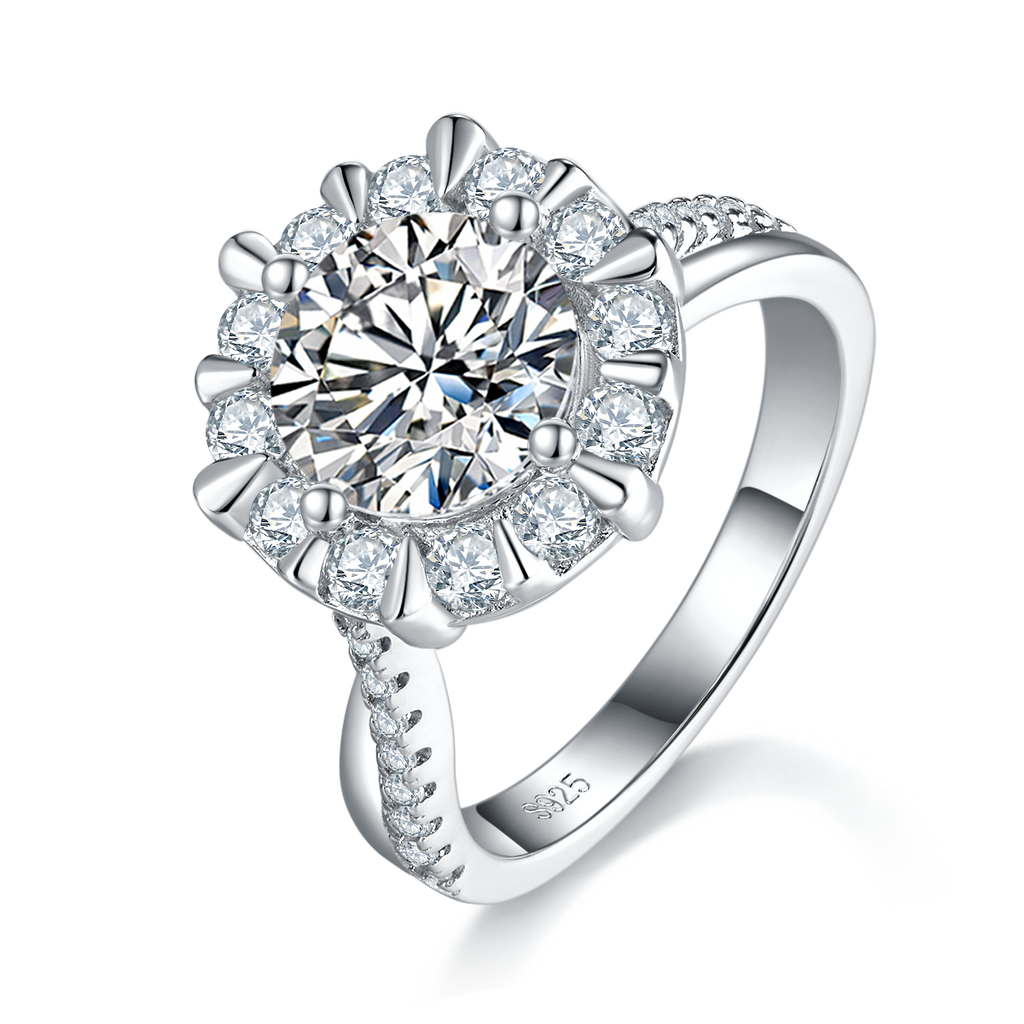 Moissanit-Ring S925 Silber, Sonnenblumen-Halo, Platin
