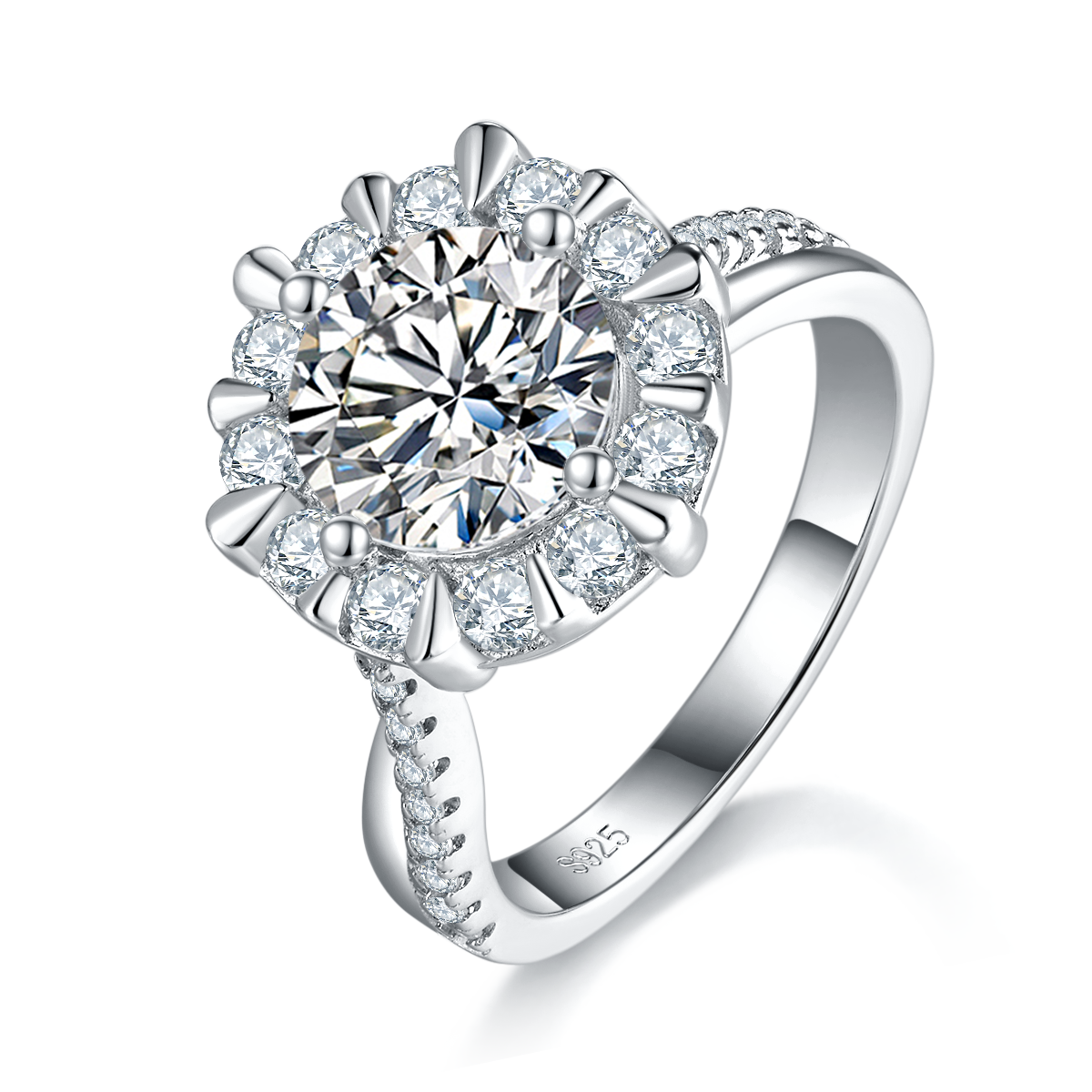 Moissanite Ring mit Sonnenblumen-Halo