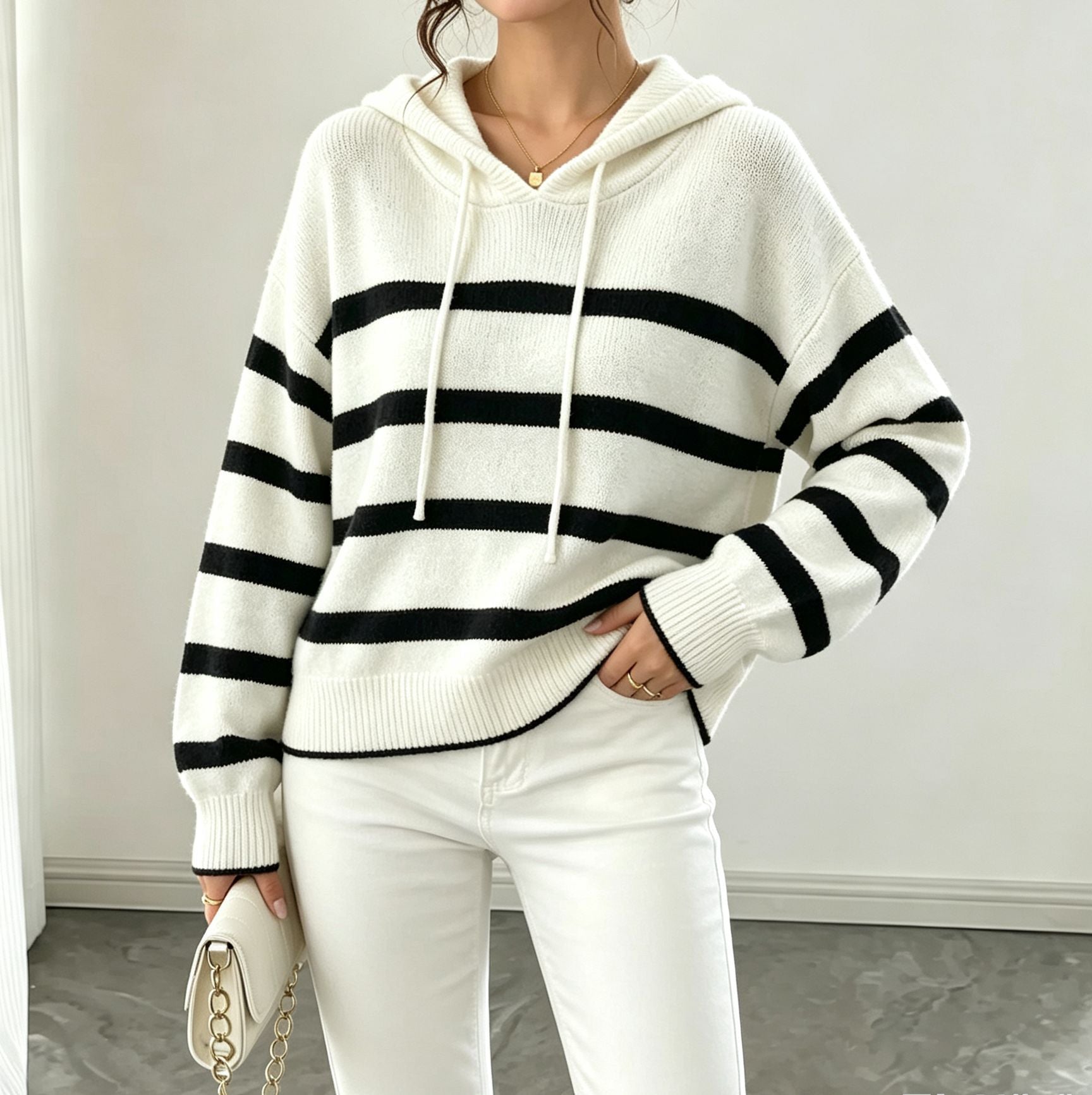 Gestreifter Strick-Hoodie für Damen