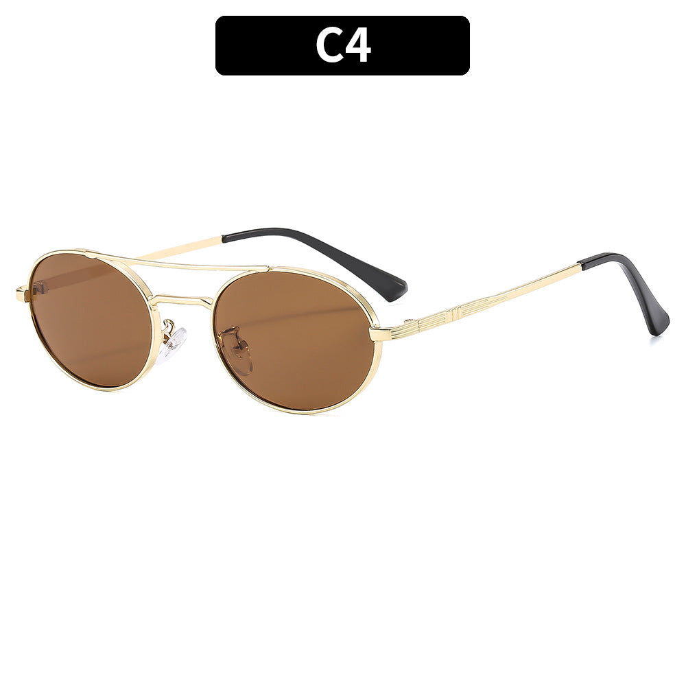Retro-Ovale Sonnenbrille mit Doppelsteg