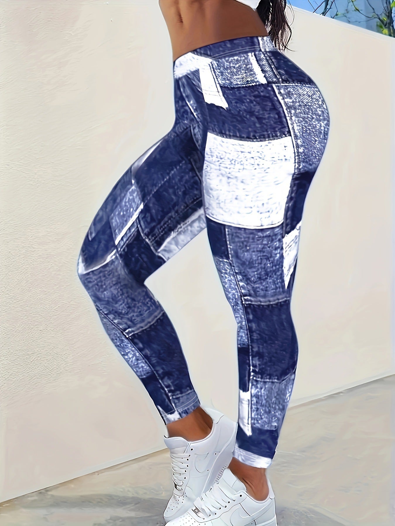 Karierte Color Block Leggings für Damen