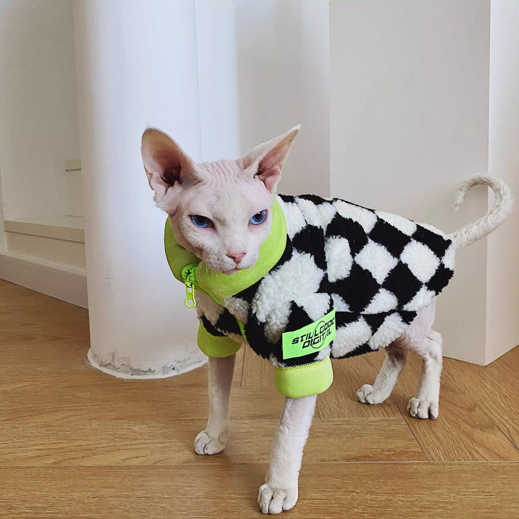 Wintermantel für Sphynx-Katzen, extradicke Lammwolle mit Fleece-Futter