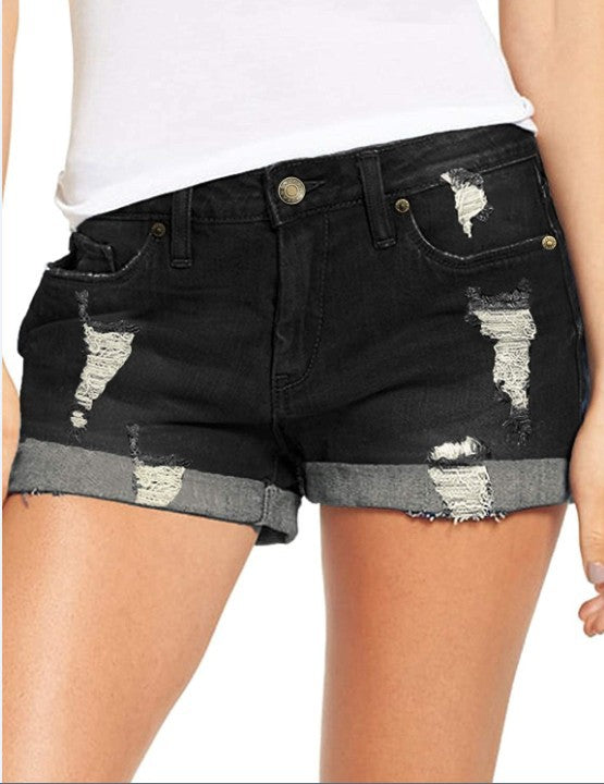 High-Waist Stretch-Denim Shorts mit Rissen