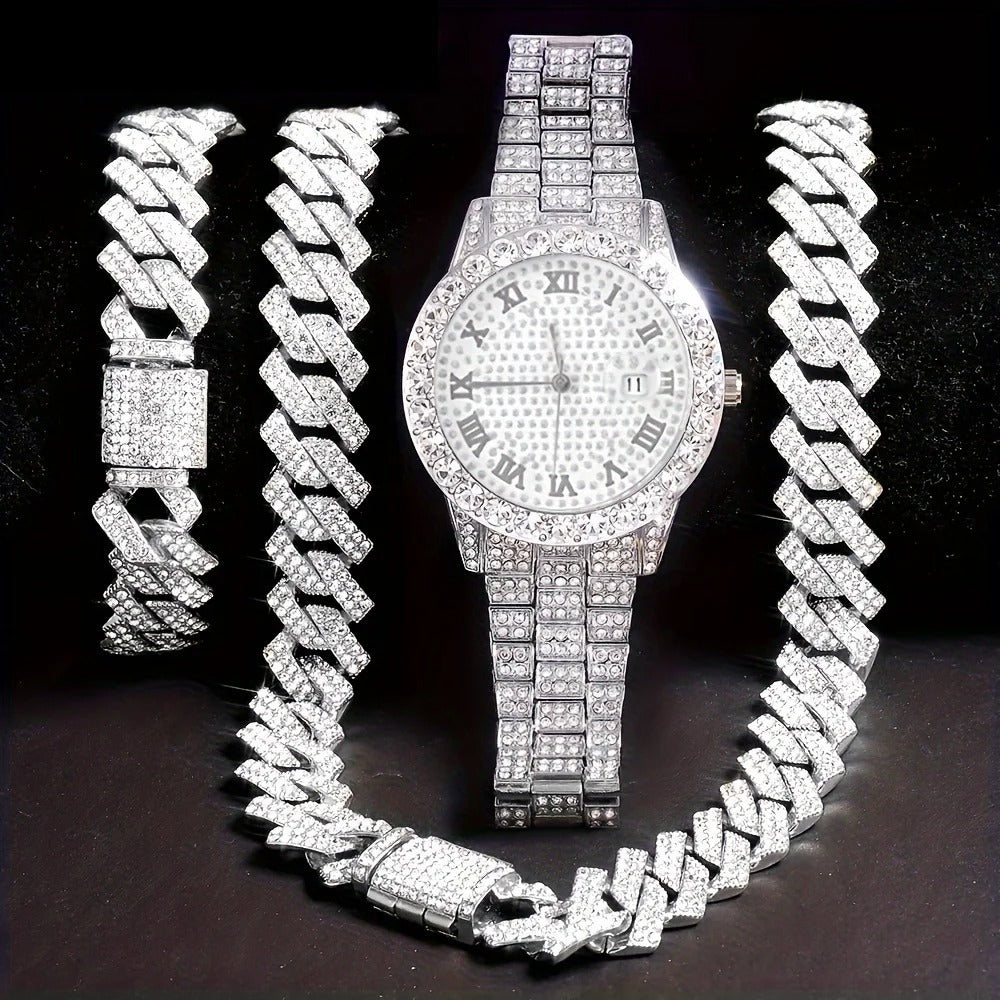 Hip-Hop Uhren-, Armband- & Halsketten-Set