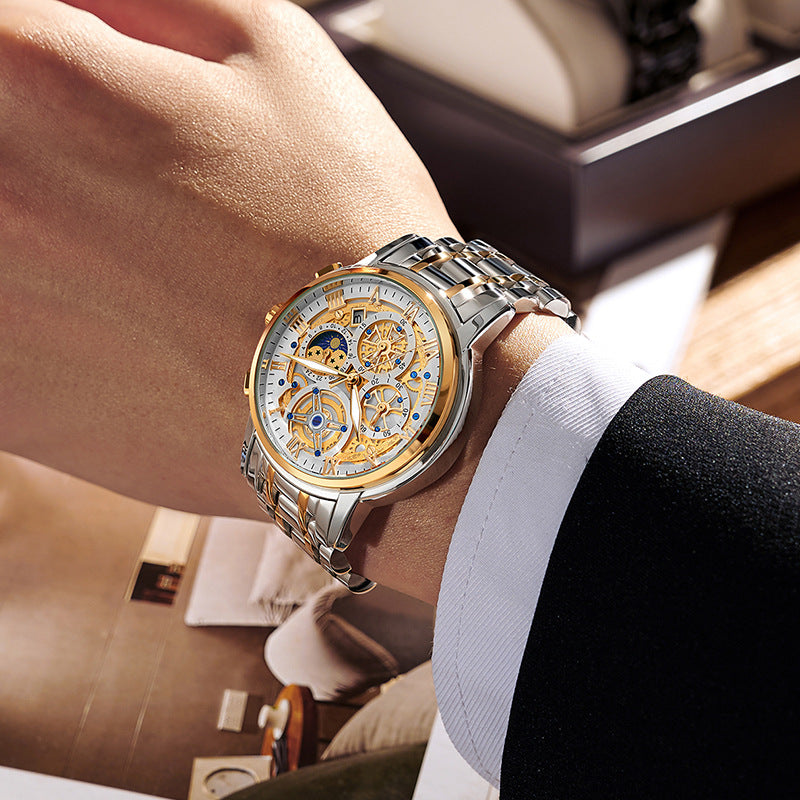 Quarz-Armbanduhr mit Mondphase und Kalender – Bild 5 | LuxeStyle