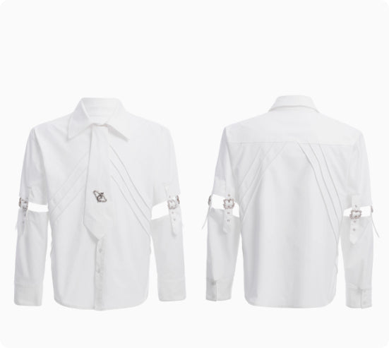 Weisses Langarmhemd mit Cutouts – Bild 5 | LuxeStyle