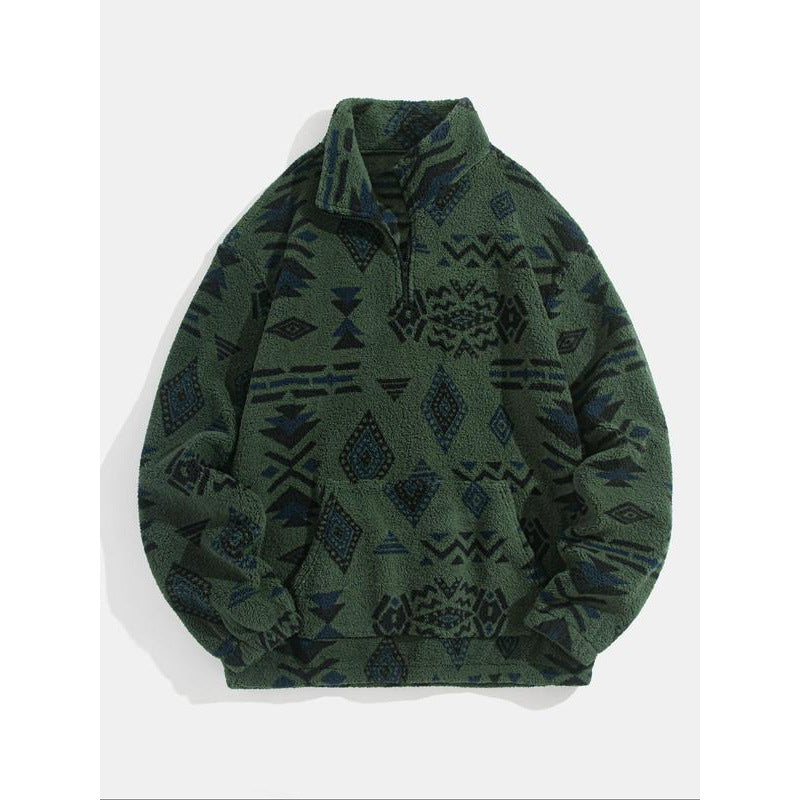 Herren Hoodie mit Ethno-Muster und Reissverschluss