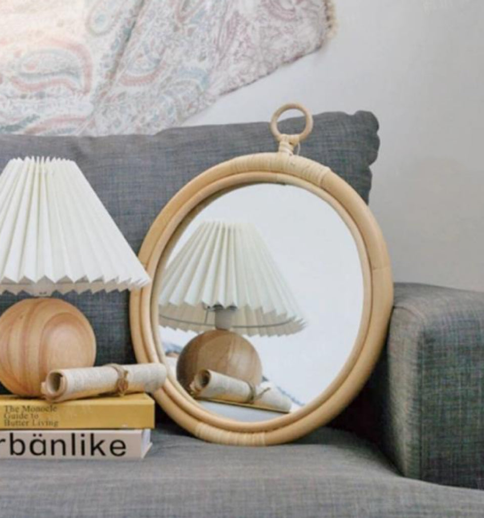 Handgefertigter Vintage-Rattan-Make-up-Spiegel