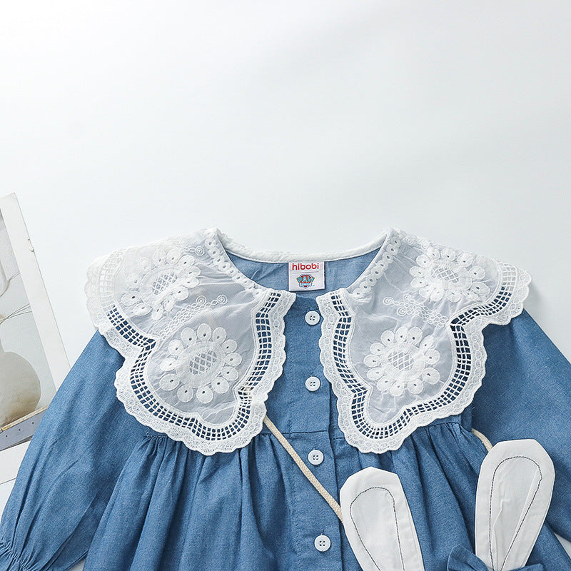 Mädchen Faux Zweiteiler Langarm-Kleid