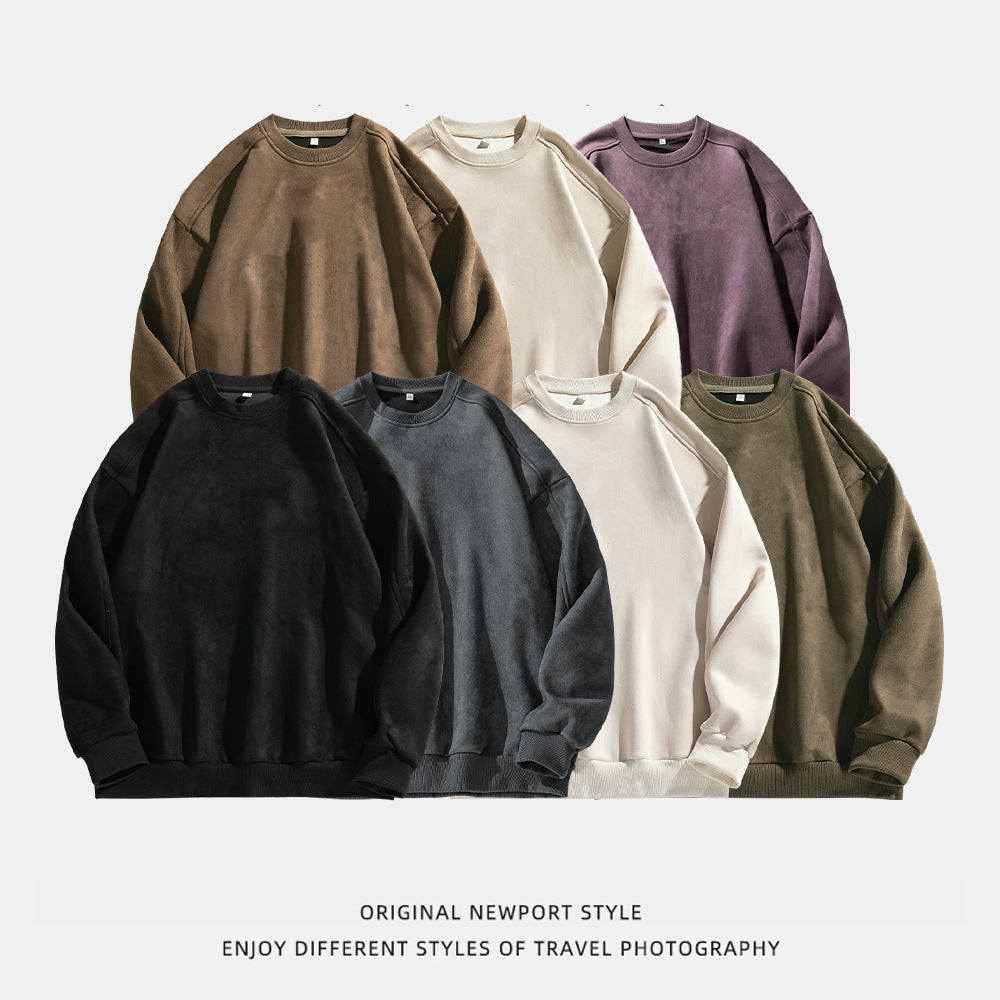 Herren Hoodie Suede-Optik, uni, lässig