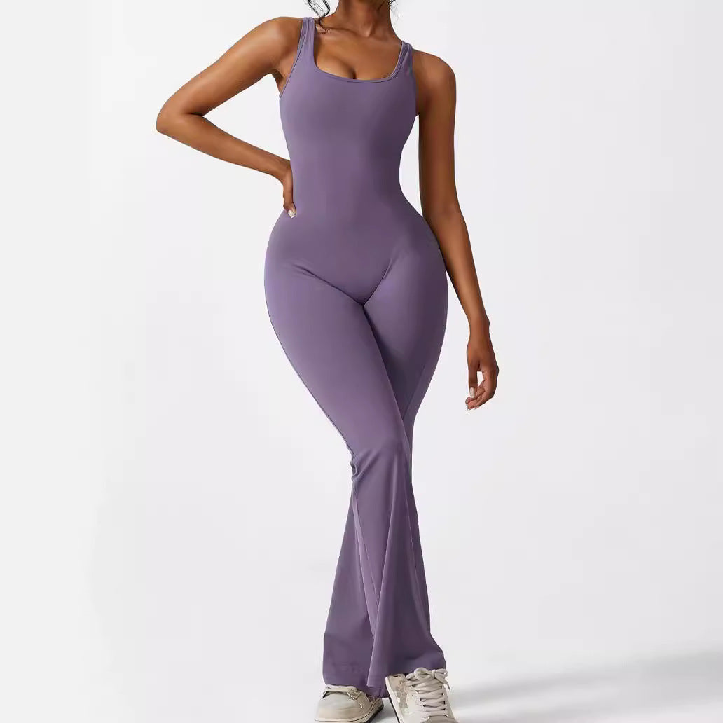 Ärmelloser flared Jumpsuit für Yoga & Fitness