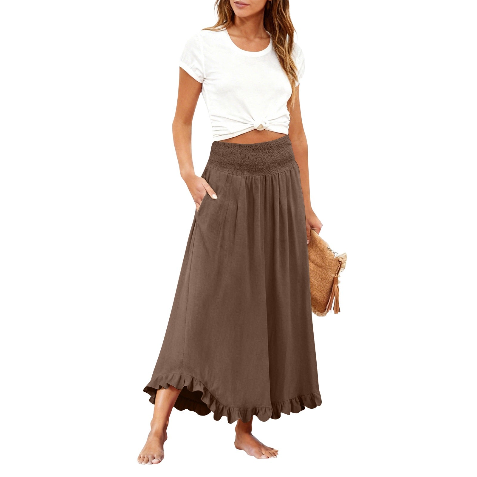 Eleganter Midirock mit hoher Taille und Rüschensaum – Ansicht 5