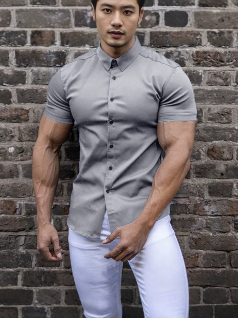 Stretch Shirt mit Kurzärmel und Kragen | LuxeStyle