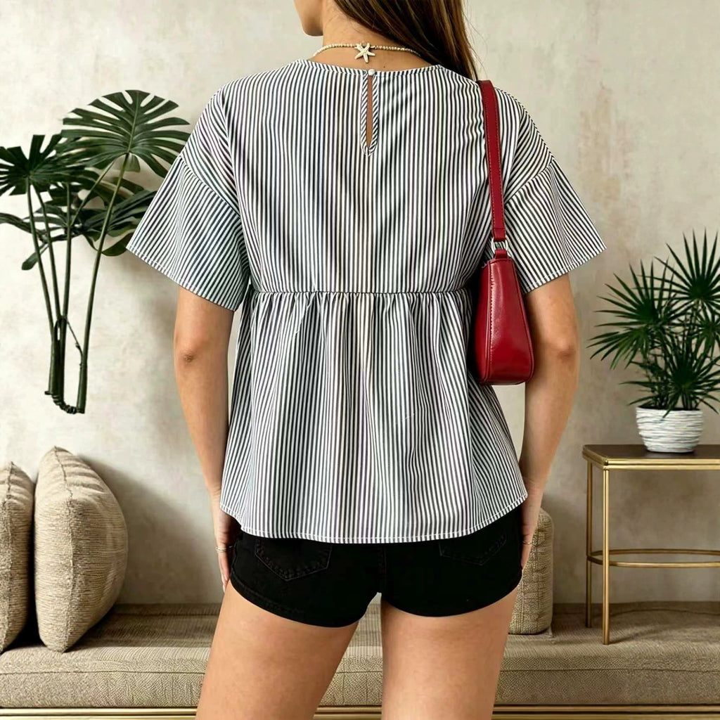 Gestreiftes Kurzarmshirt mit Rundhals