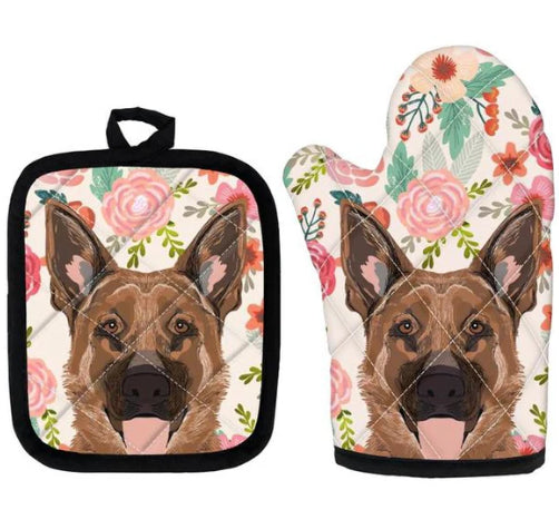 Ofenhandschuh & Topfuntersetzer-Set mit Mops-Print