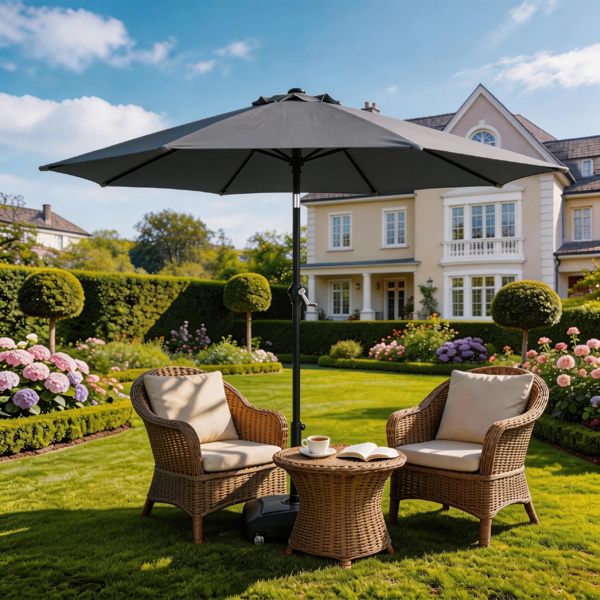 7,5-Fuß-Rund-Patio-Sonnenschirm mit Kippvorrichtung und Kurbelsystem,