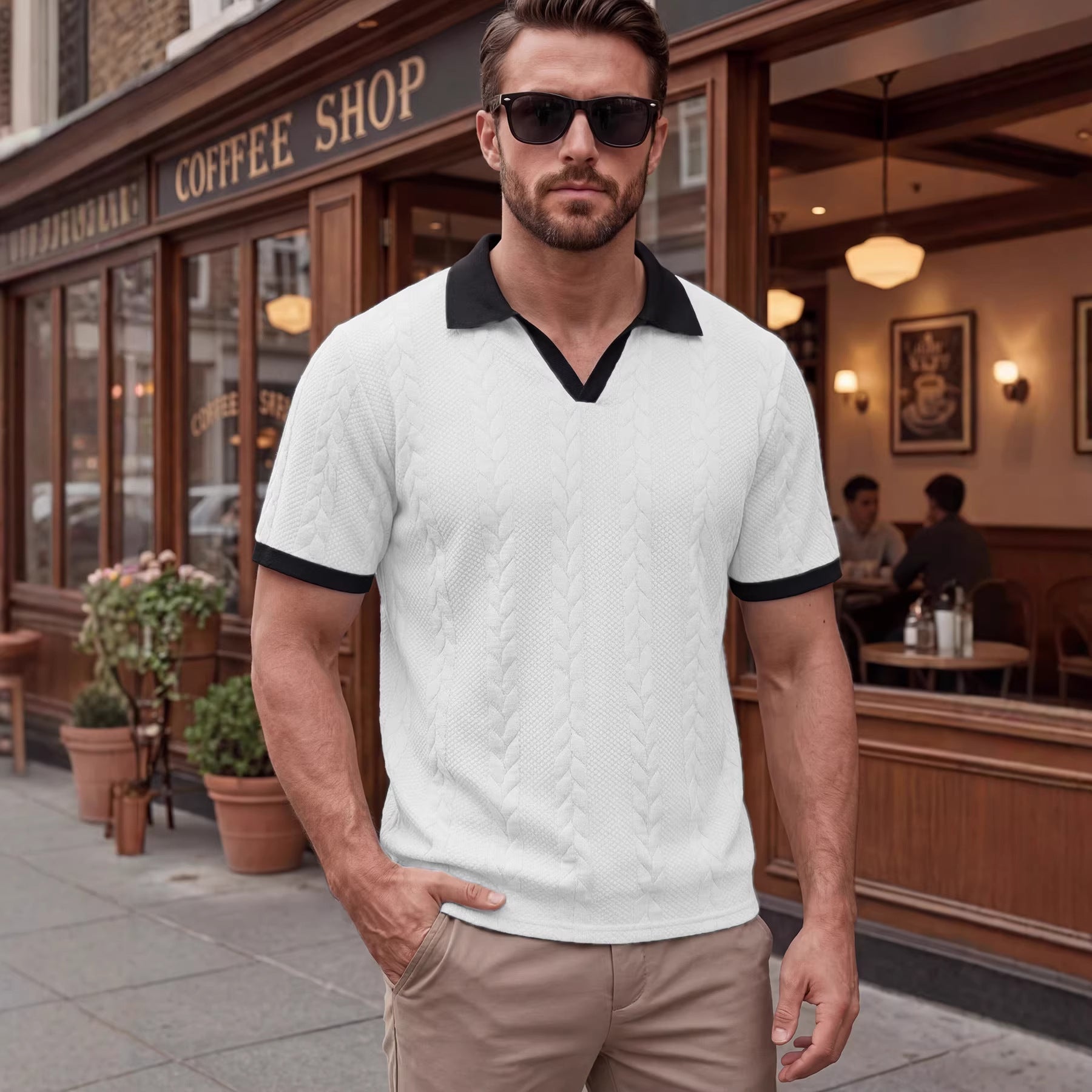 Jacquard T-Shirt Kurzarm Slim Fit