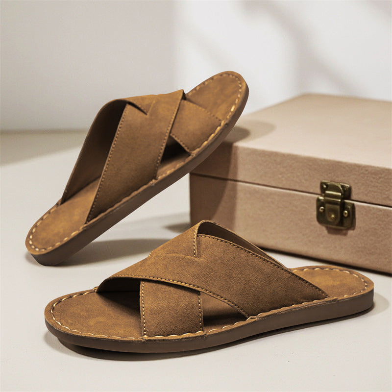 Herren-Slides «Porto» · Cross-Strap, Wildleder-Optik