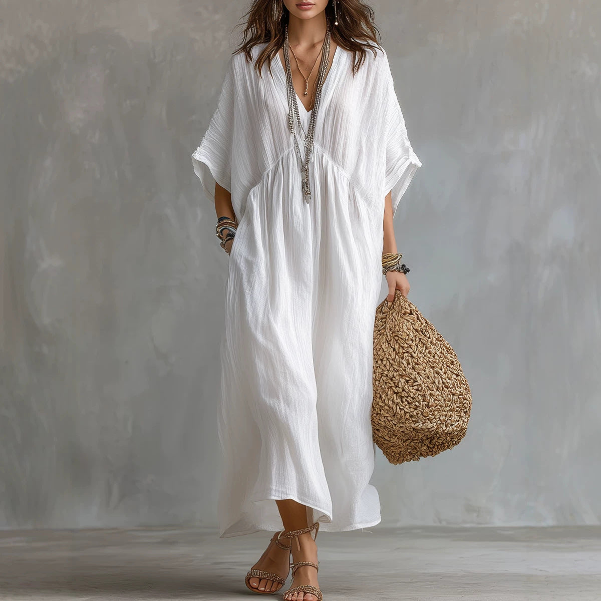 Locker sitzendes Baumwoll-Leinen-Kleid – Bild 12 | LuxeStyle