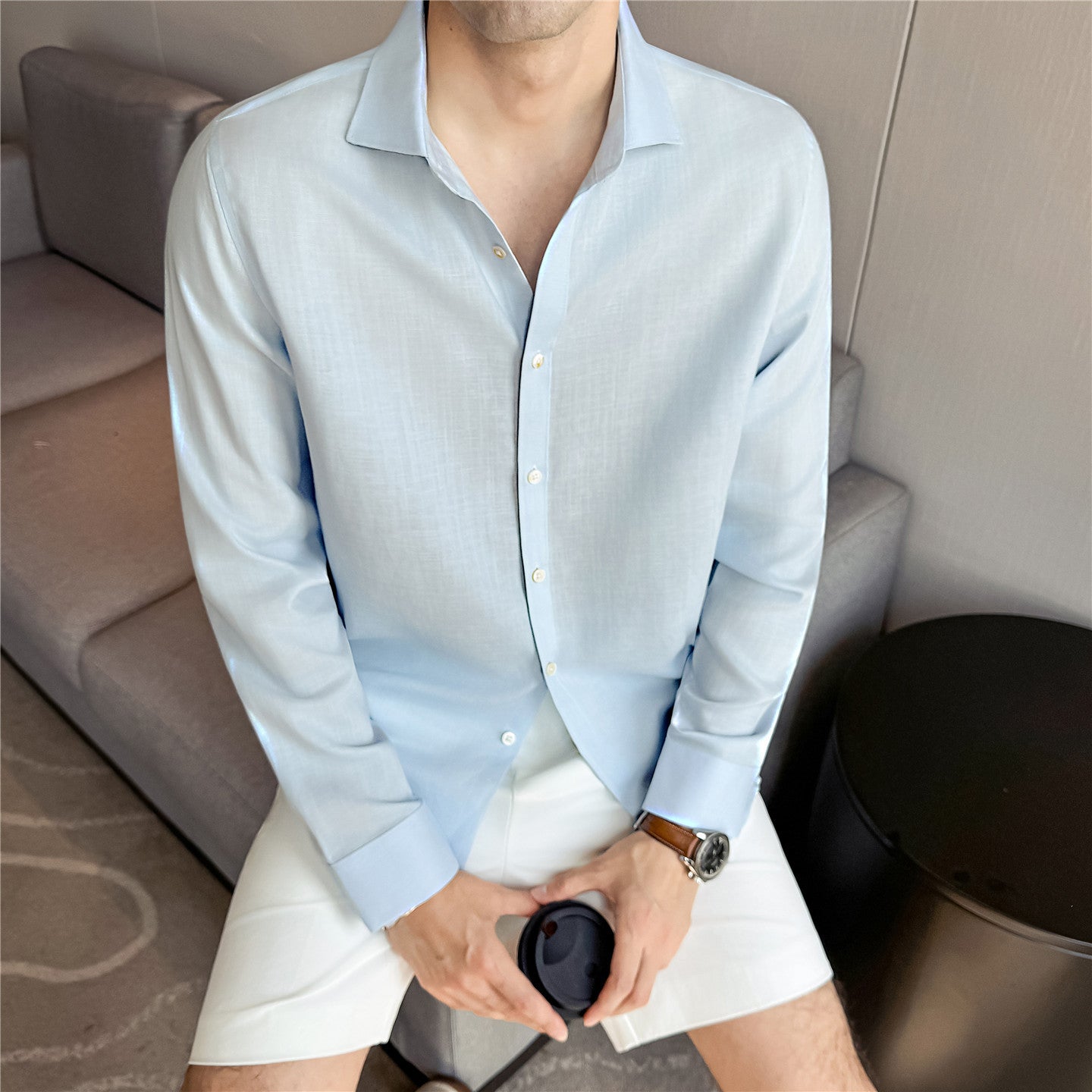 Leinen-Lyocell Slim-Fit Langarmhemd – Ansicht 5