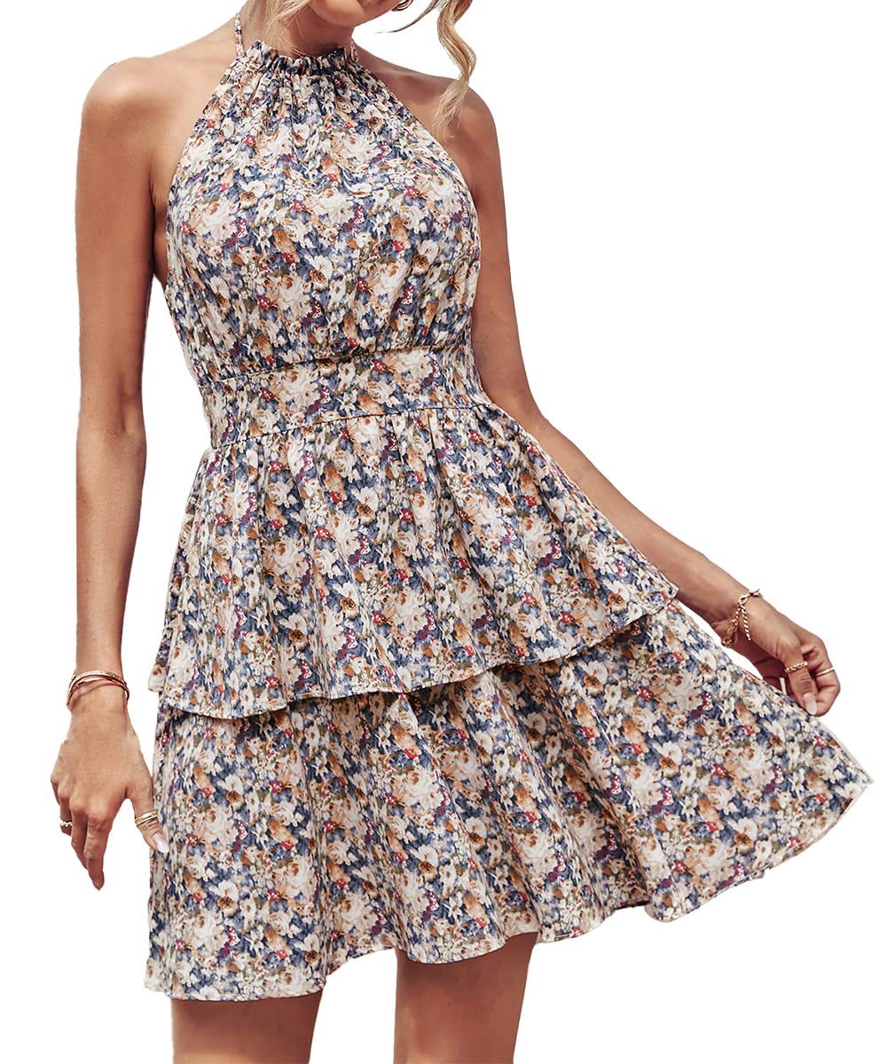Boho Halter Minikleid mit Rüschen und A-Linie