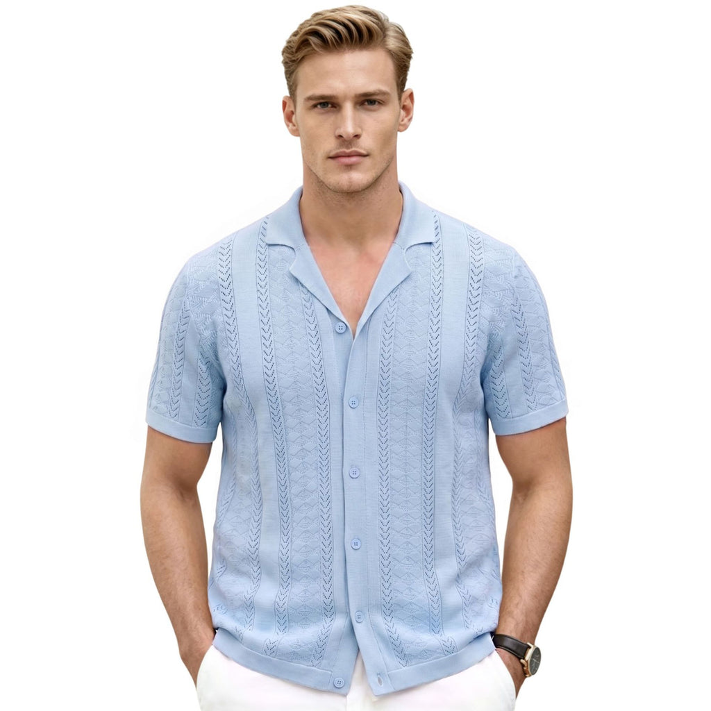 Herren-Strickhemd «Amalfi» · Ajour-Knit, Camp-Kragen