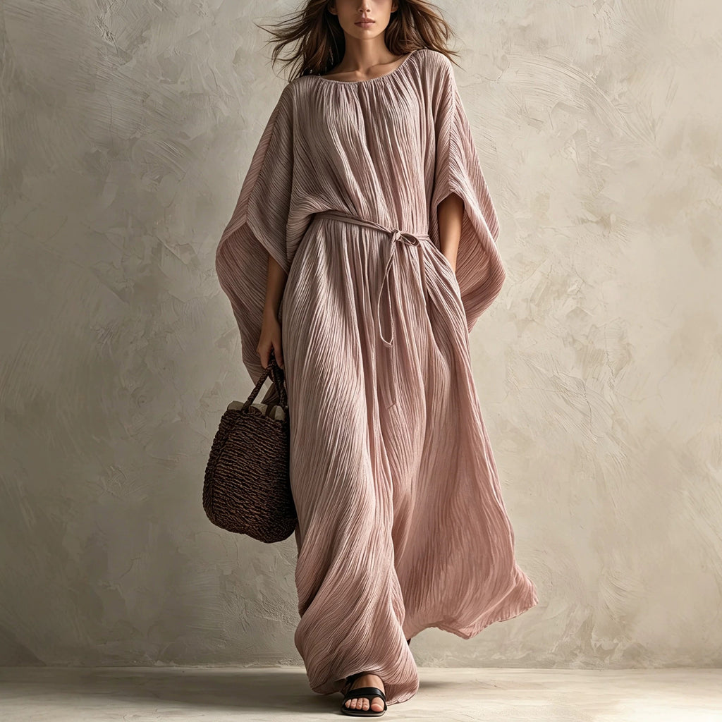 Elegantes Plissée-Kleid mit Fledermausärmeln