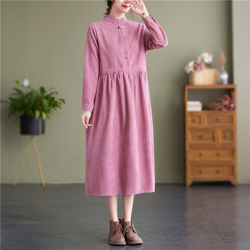 Kleid mit Knopfleiste und Stand-up Kragen aus Cord – Bild 7 | LuxeStyle