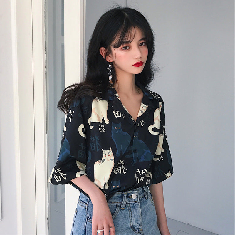 Damen Bluse mit Blumenmuster und kurzen Ärmeln