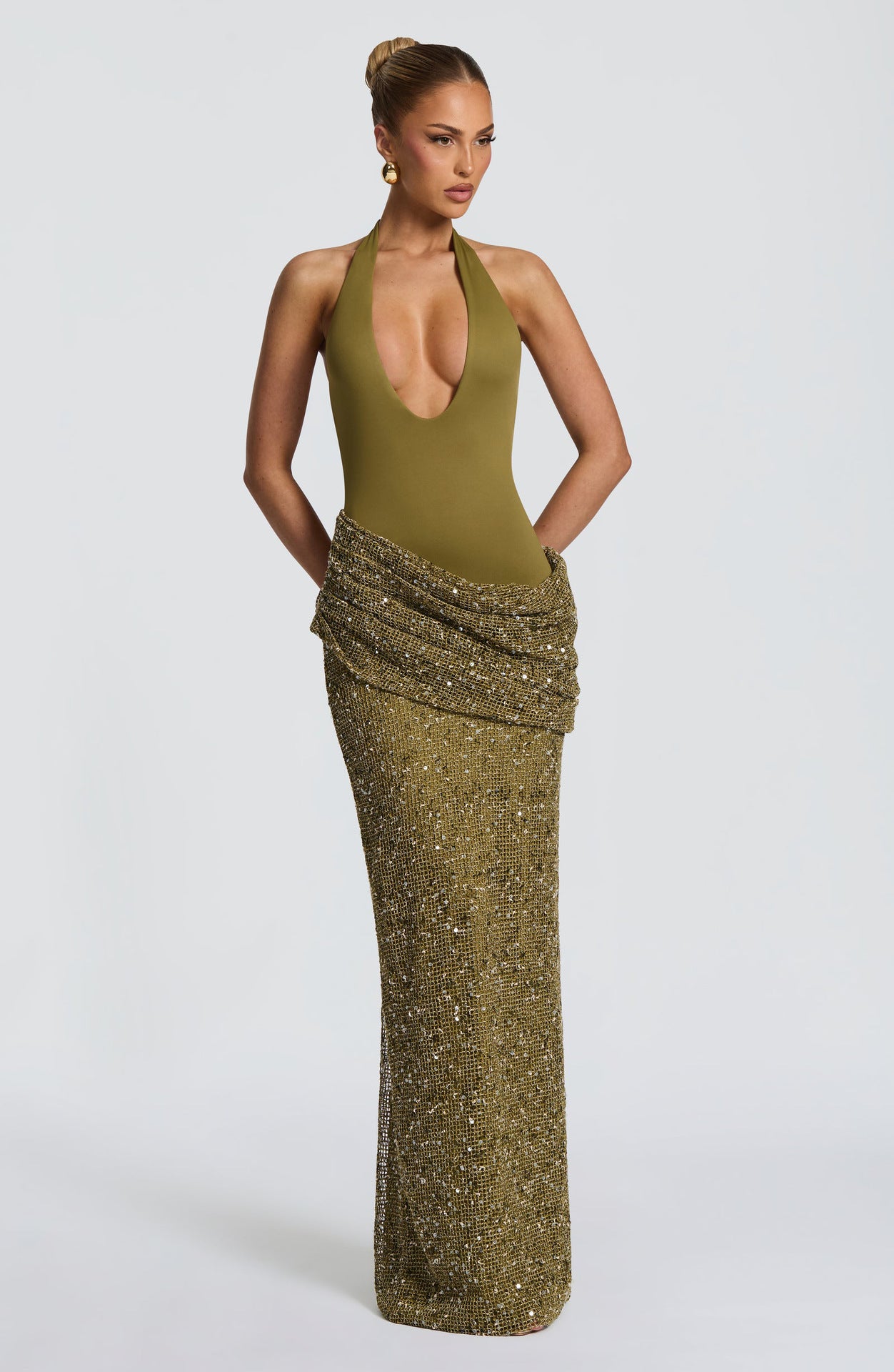 Pailletten Neckholder Maxikleid