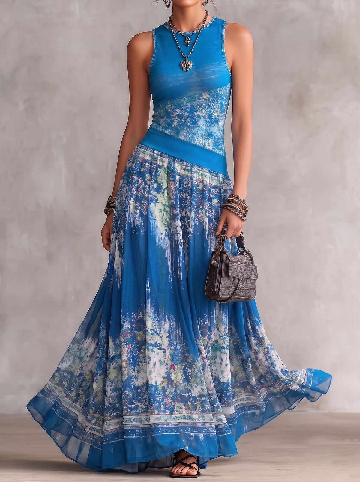 Boho-Maxi-Kleid ohne Ärmel, gestreift – Bild 4 | LuxeStyle