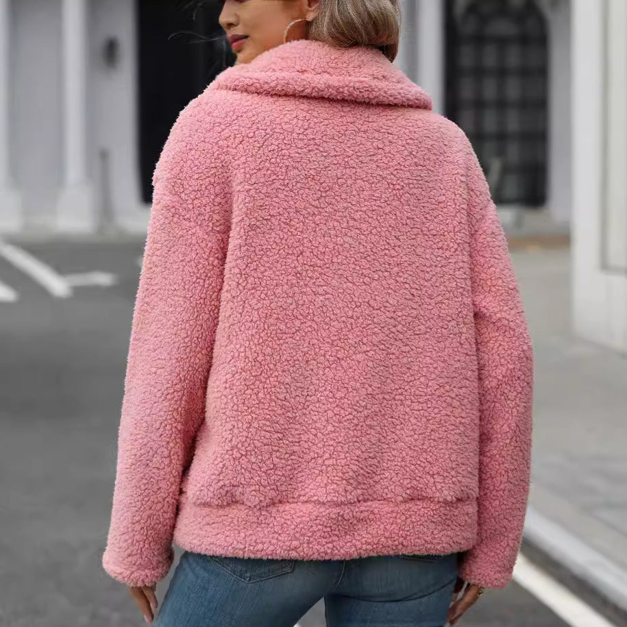 Fleece Jacke mit grossen Taschen, lockerer Schnitt | LuxeStyle