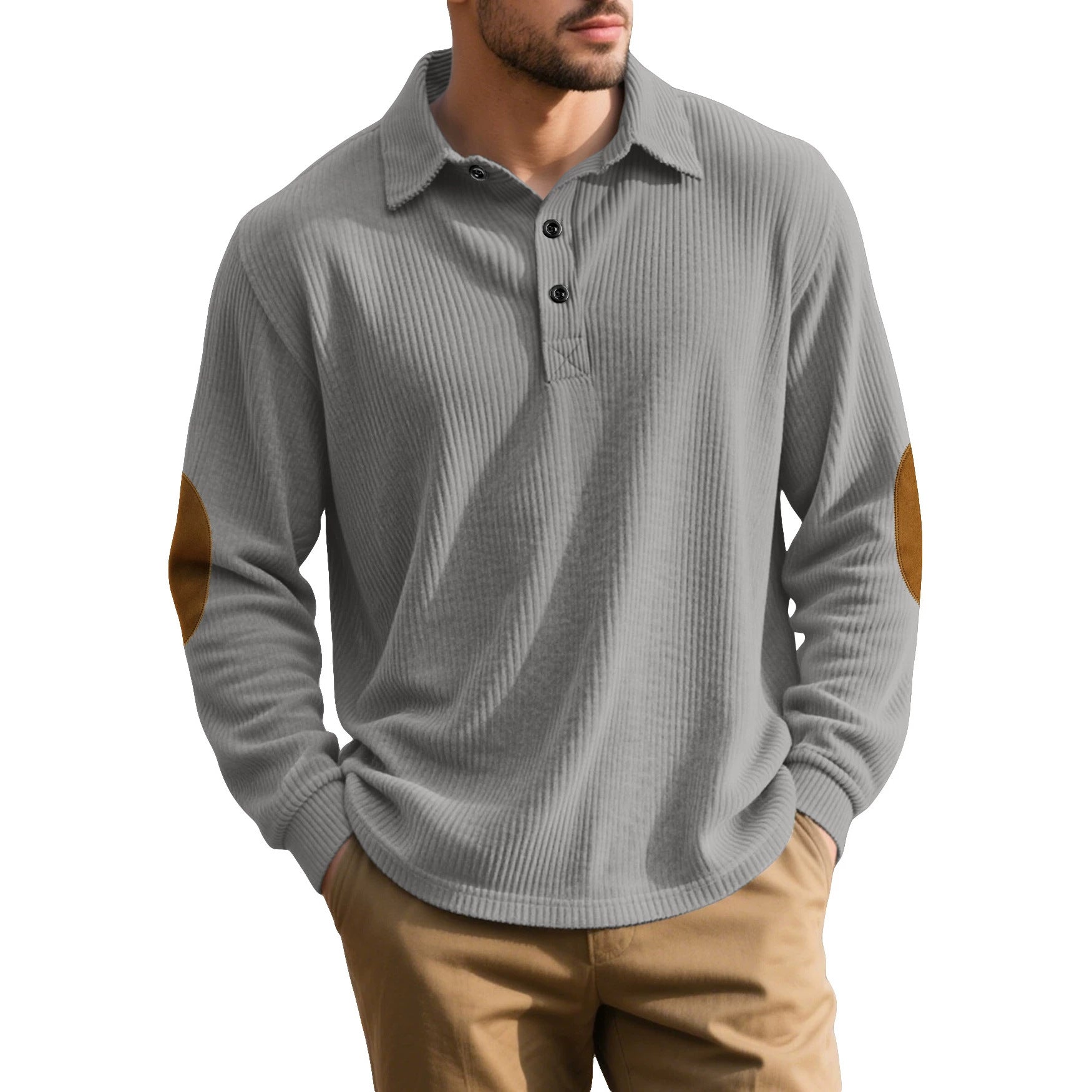 Herren Corduroy Sweatshirt mit Knopfleiste