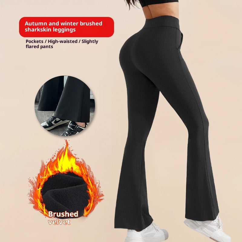 Hohe, elastische Damenhosen mit Taschen