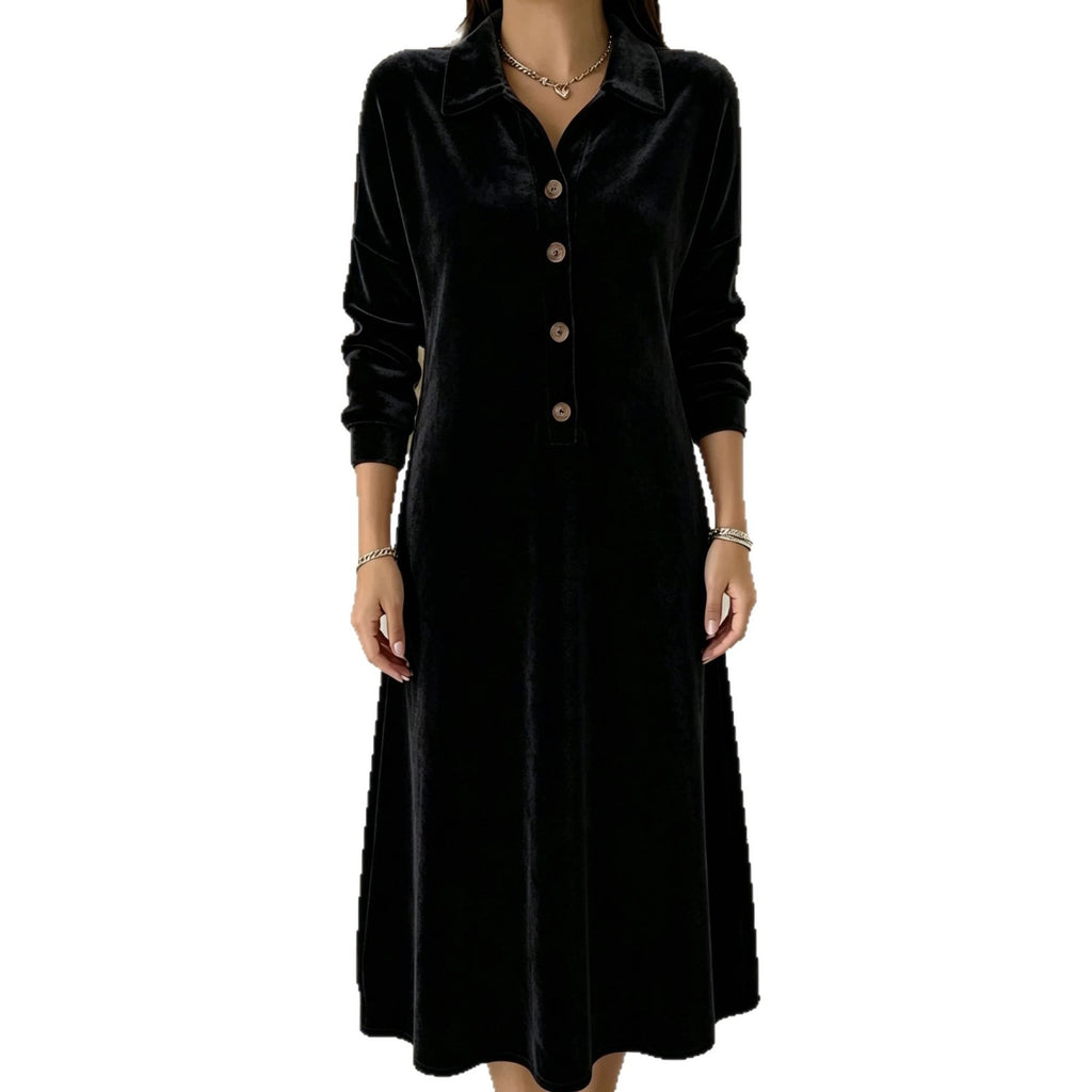 Samtkleid mit Knopfleiste und langen Ärmeln – Bild 5 | LuxeStyle