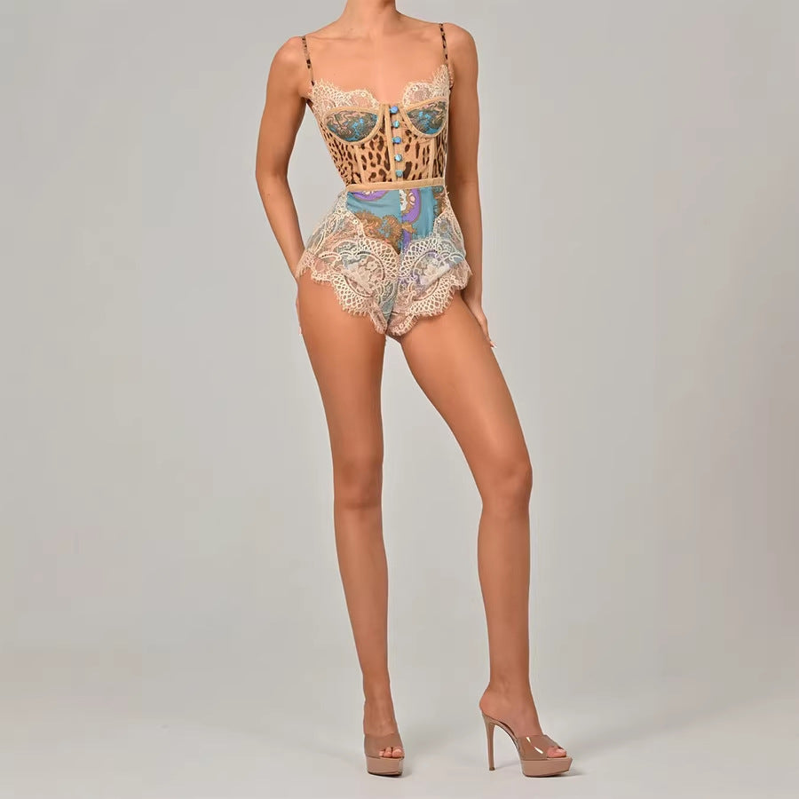 Eleganter Spitzen-Jumpsuit mit Print