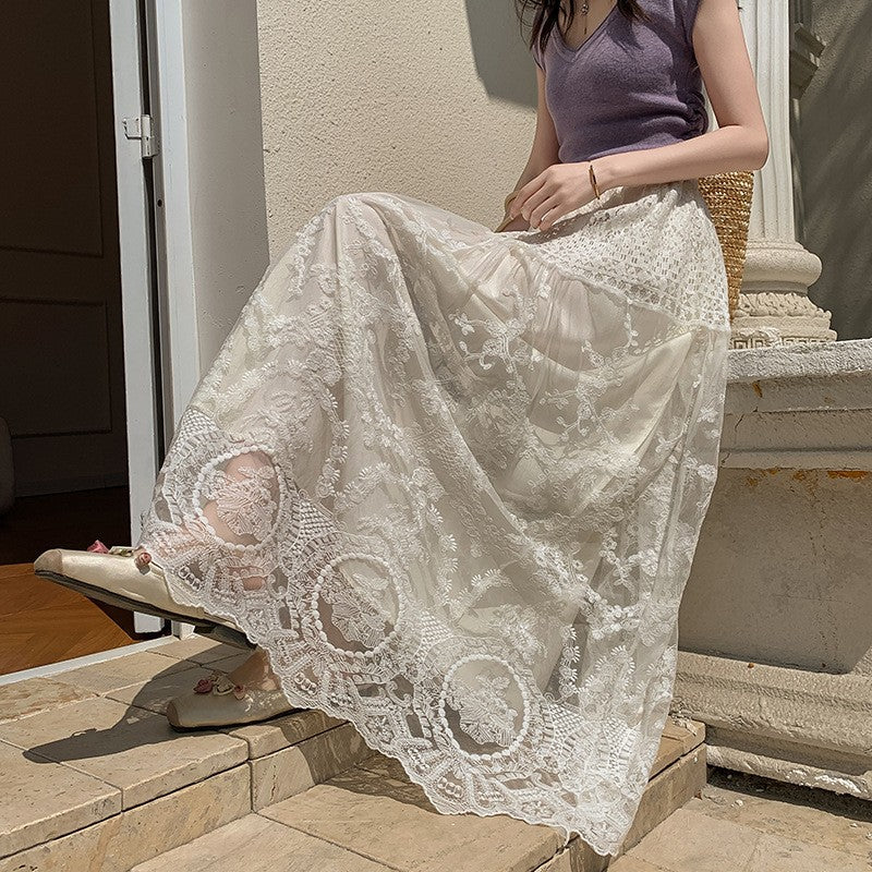 A-Linien Maxirock mit Spitze und hoher Taille – Ansicht 3