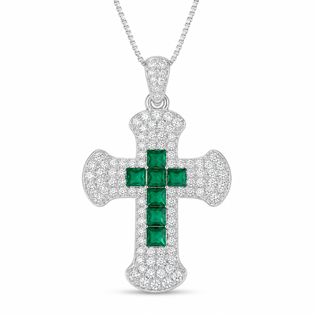 Halskette Kreuz Smaragdgrün Zirkonia