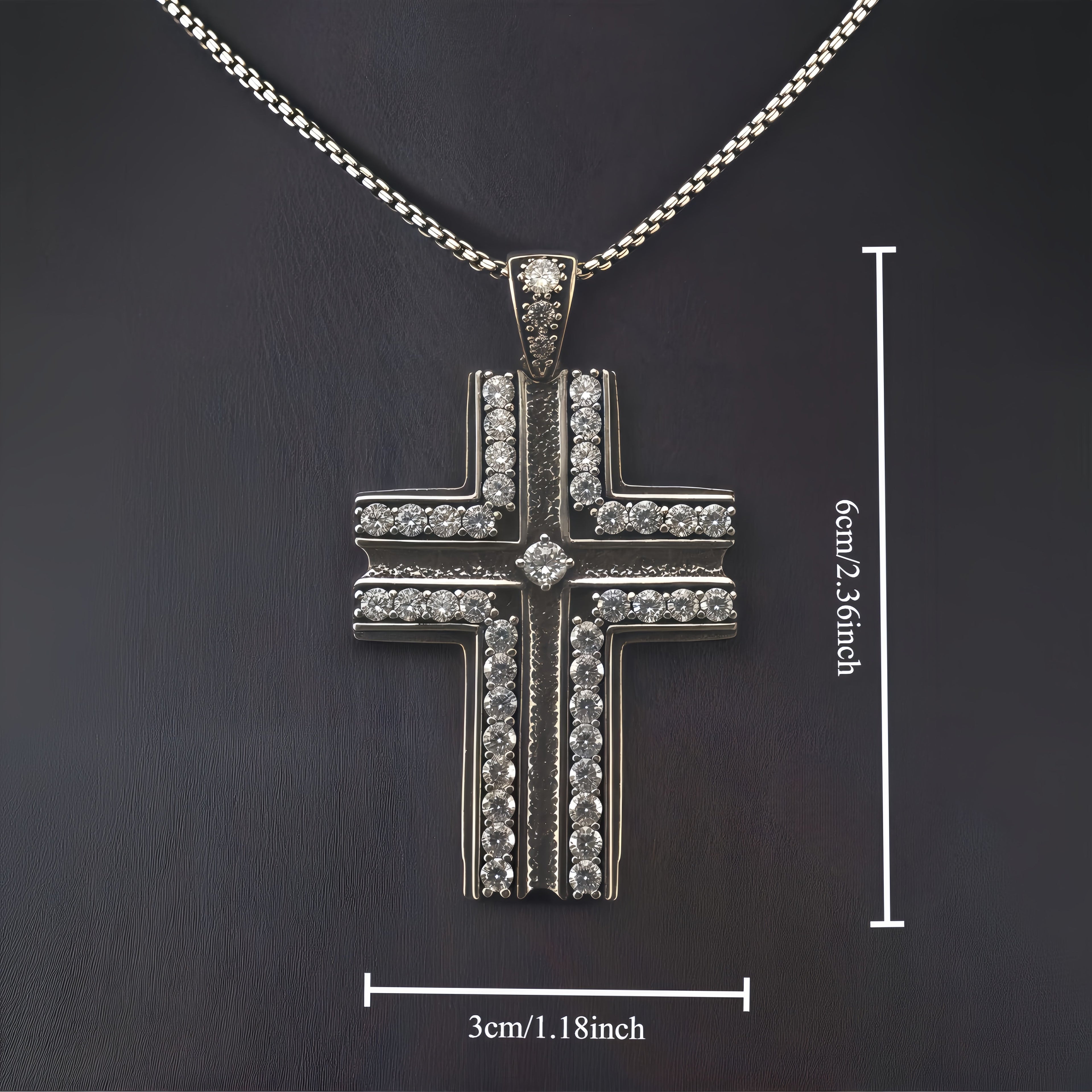 Doppellagige Kreuzkette mit Zirkonia, Antik-Schwarz